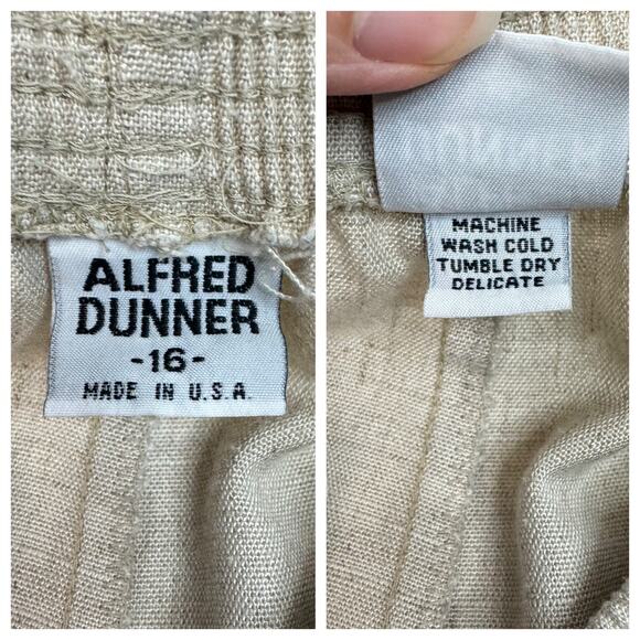 Vintage 90s Alfred Dunner Tan Linen Look Elastic Waist Pull On Casual Pants 16 - Picture 6 of 6